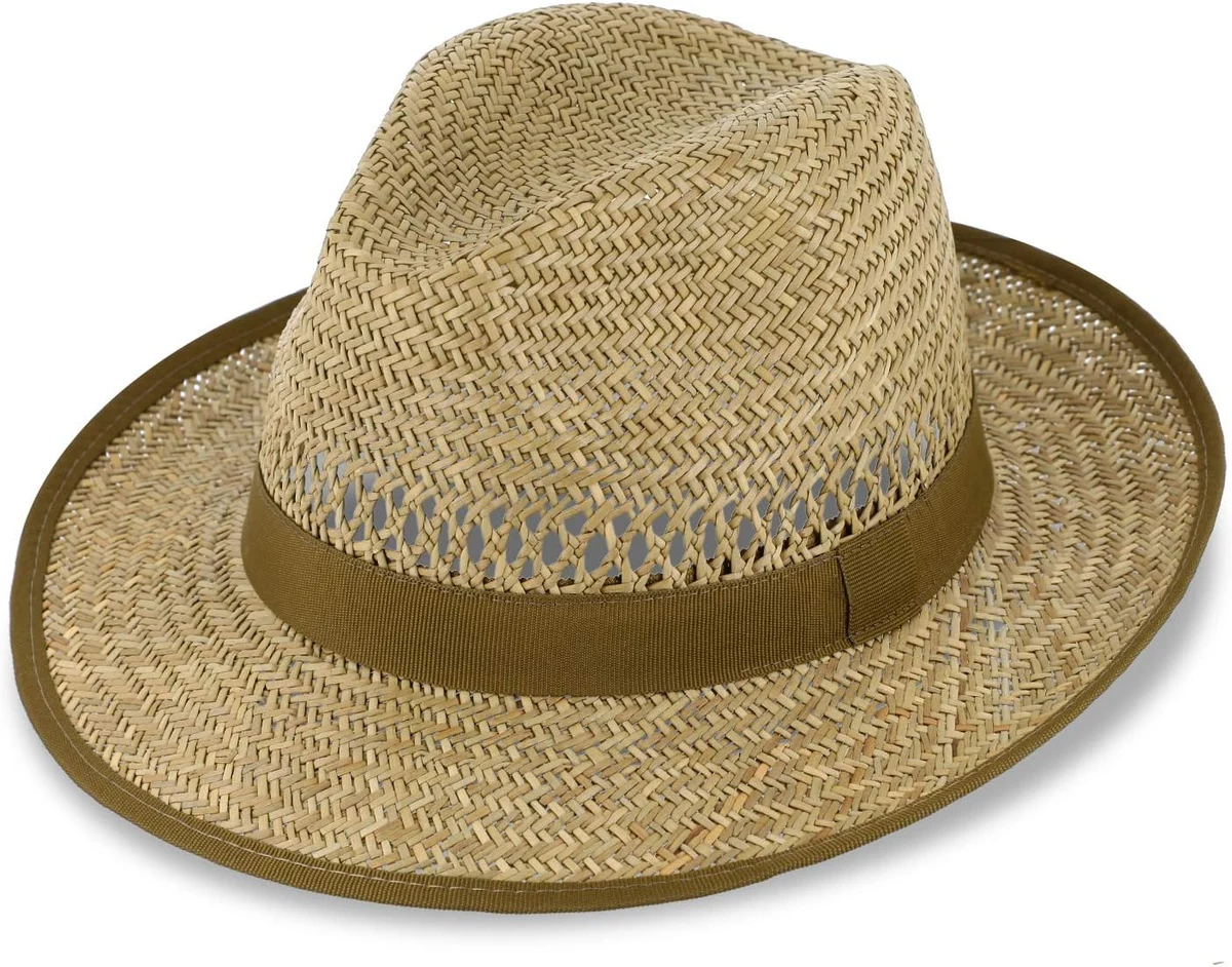 fiebig Bogart Chapeau de Paille pour Femmes et Hommes | Chapeau d'été avec Ruban | Chapeau de Soleil à Large Bord | Fedora Made in Italy | en Couleur Nature