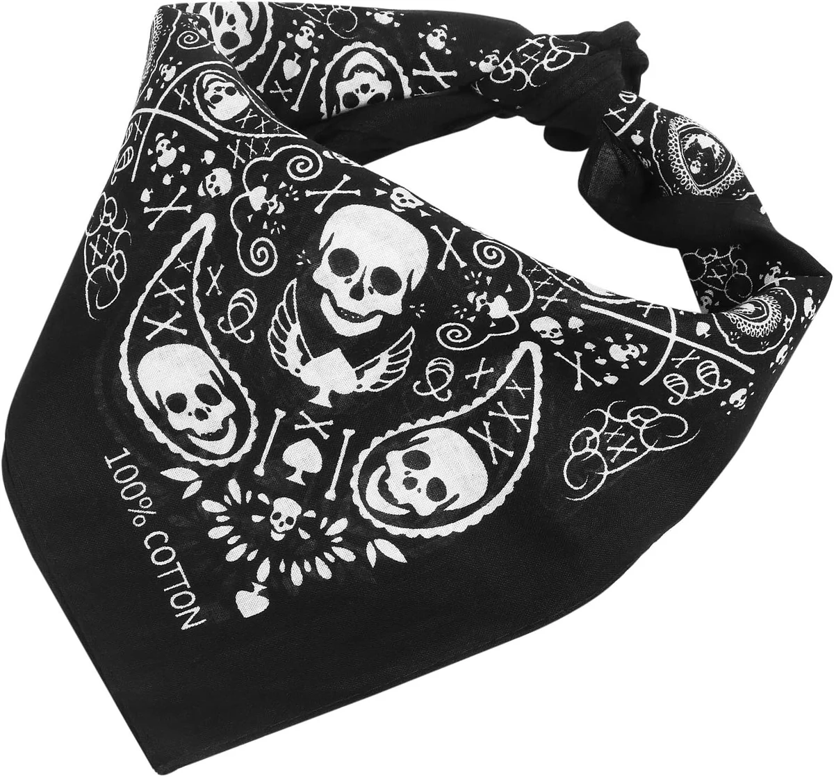 TRIXES Foulard Bandana Crâne 100% Coton – Impression Double Face | Tissu respirant polyvalent, tour tête ou cou, protection visage, vélo festival extérieur