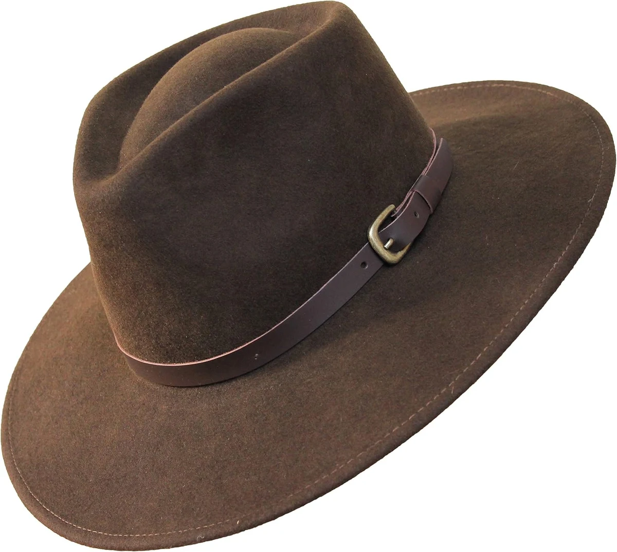 B&S Premium Lewis - Chapeau Fedora à Large Bord - 100% Feutre Pure Laine - Déperlant - Bande en Cuir