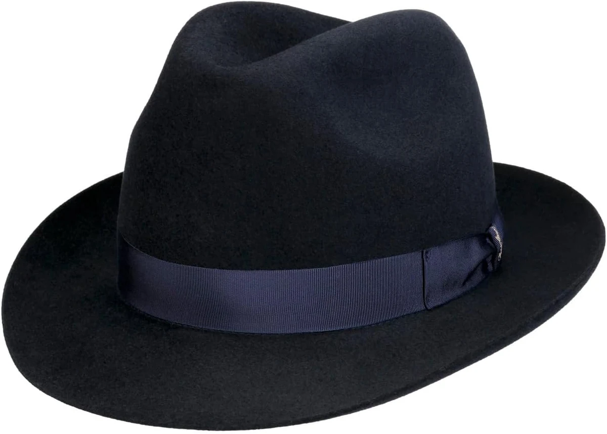 Borsalino Chapeau Bogart Marengo Femme/Homme - Made in Italy en Laine de Feutre Poil avec Ruban Gros Grain Hiver Printemps-ete