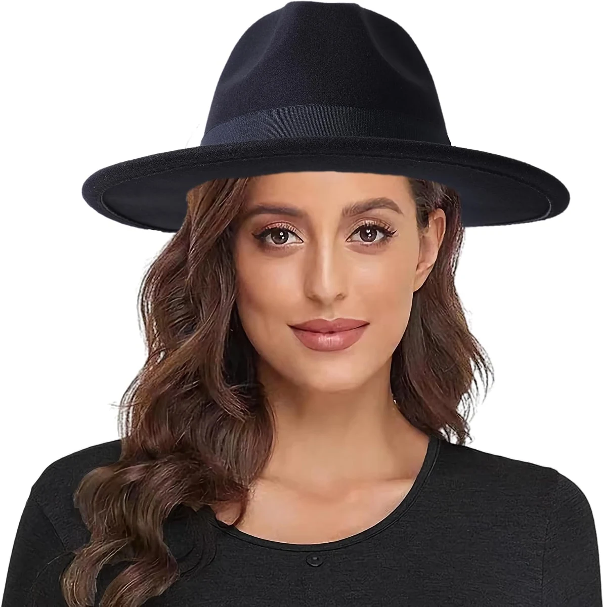 Lanzom Chapeaux Fedora classiques pour femme - Chapeau panama en feutre à large bord avec boucle de ceinture