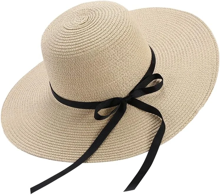 Chapeaux de Soleil Chapeau d'été pour Femmes, Chapeau Large, Bord Large, Paille, Pliable, nœud Papillon, Protection UV