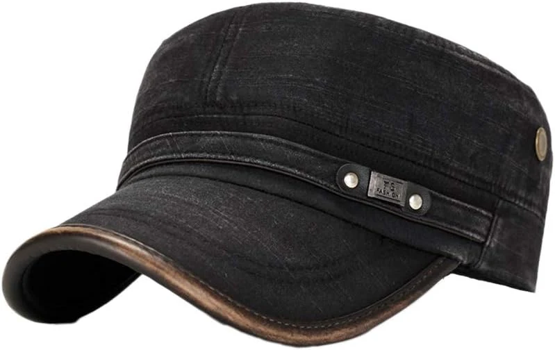 Cap Dessus Plat, Coton Casquette de Baseball, Classic Plain Vintage Armée Militaire Cadet Style Coton Cap Hat, Ajustable Boucle en Metal Casquettes Classique,Gris Bleu