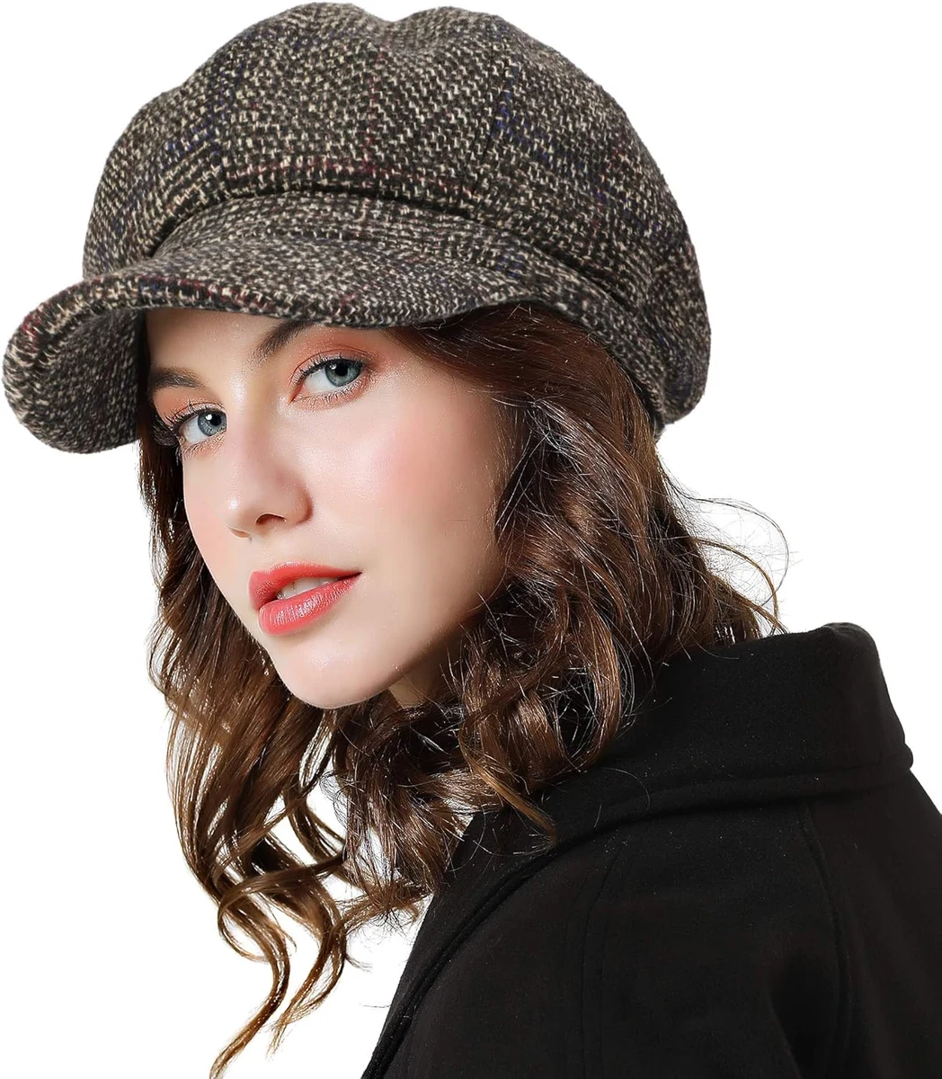 Superora Béret Bonnet Retro Plaid Automne Hiver pour Femme