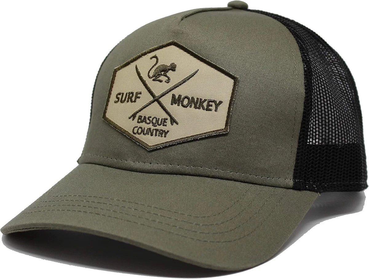 asquette Trucker pour Homme - Visière Semi courbée - Taille Unique - 5 Panneaux - Ajustable par réglette Plastique rétro Snapback - Surfer sur Le Pays Basque