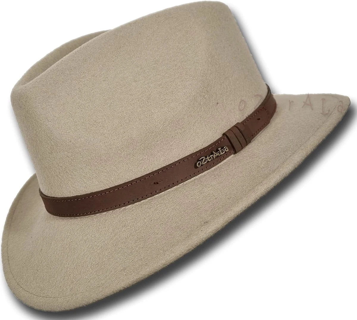 Oztrala Chapeau australien en feutre de laine Outback vintage classique Fedora pour homme bande en cuir Cowboy HW01 US