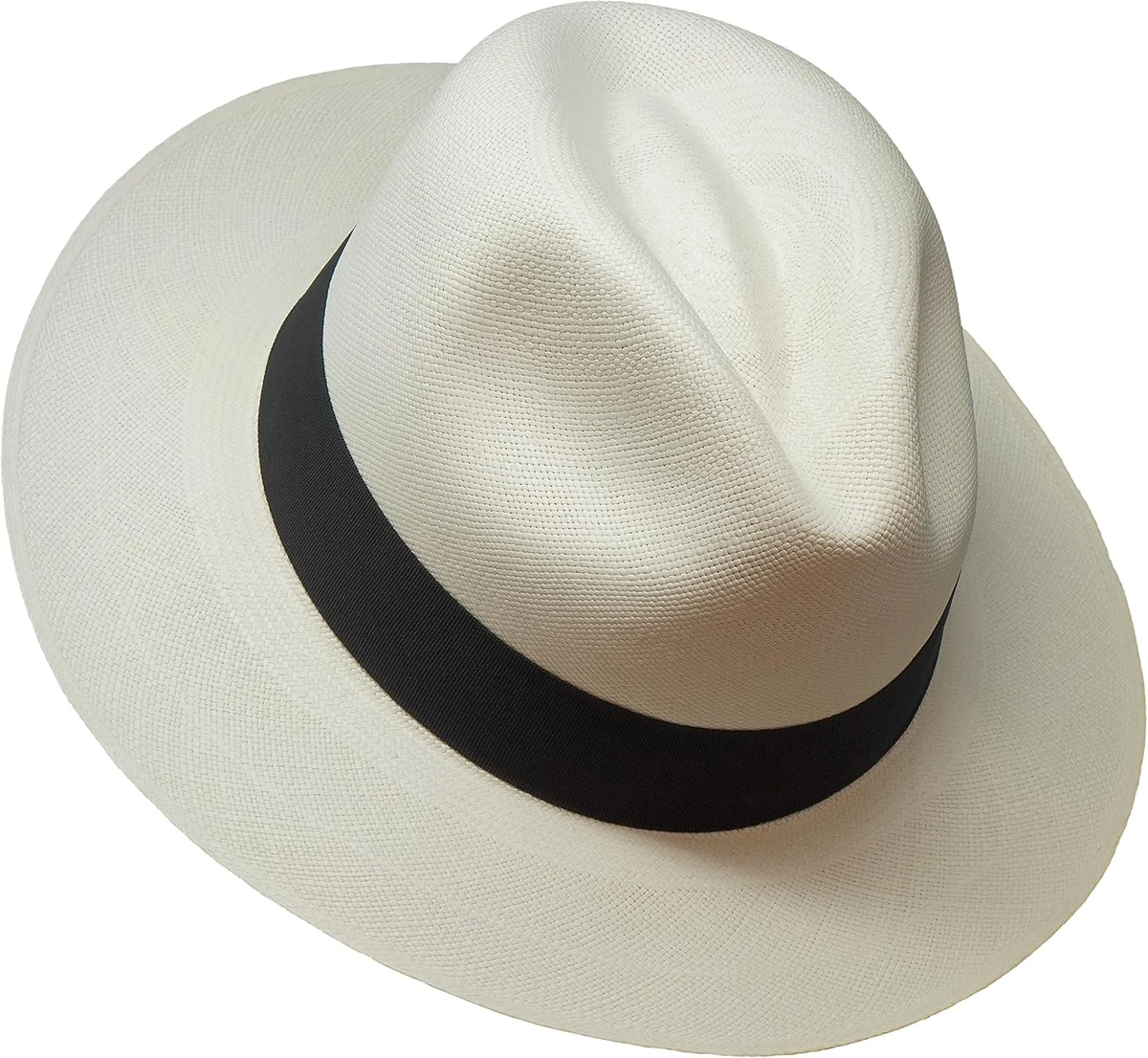 Le Japura - Panama Fedora Signature - Blanc avec Ruban Noir - Véritable Panama Enroulable et Ultra léger