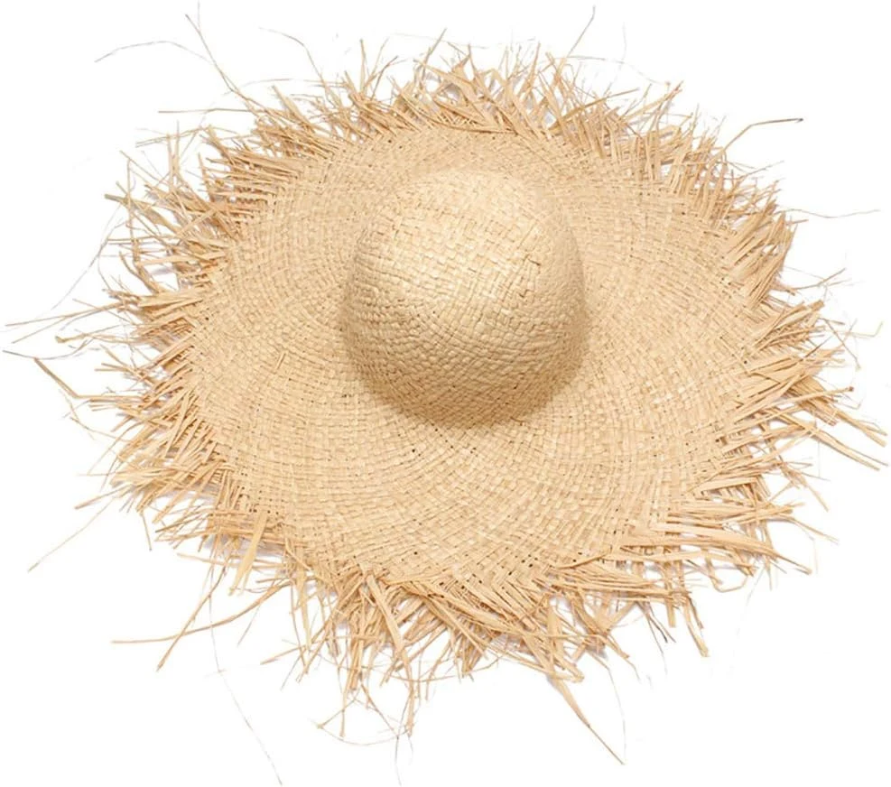 Chapeau de Plage en Paille de Raphia, Protection Solaire, Réglable, Kaki, Femme, Été, Vacances