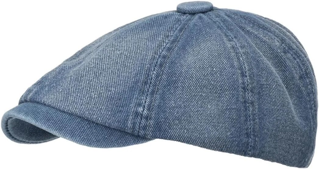 TQC Casquette Gavroche Homme Femme Denim Béret Automne Hiver Visière Chapeau Souple