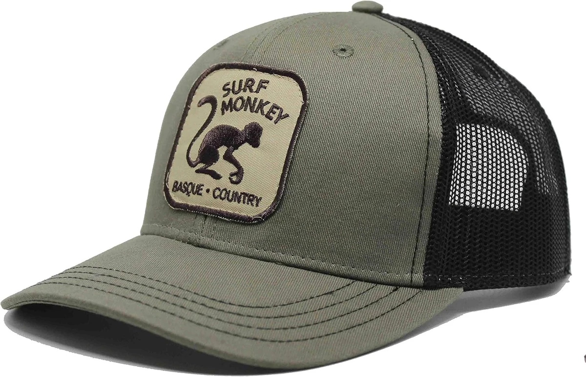 Casquette trucker pour Homme - Visière semi courbée - Surf Monkey patch - 5 panneaux - Ajustable par réglette plastique rétro Snapback - Envoi gratuit - surfer sur le pays basque