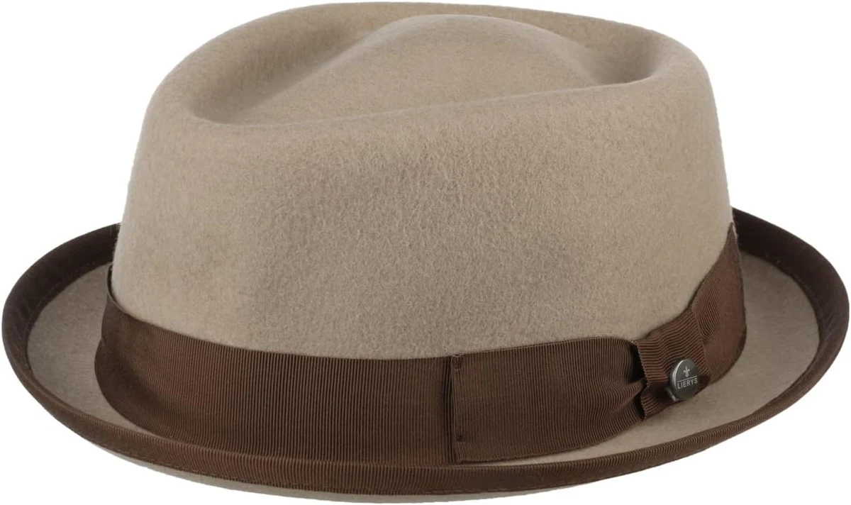 Lierys Chapeau Diamond Crown Pork Pie Femme/Homme - pour Homme Chapeaux de Feutre Femme avec Ruban Gros Grain, Passepoil Printemps-ete Printemps Ete Automne Hiver