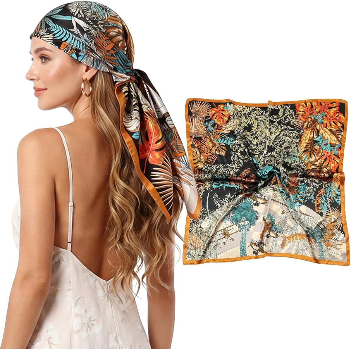 RIIQIICHY Foulard pour les femmes comme foulard en satin de soie pour envelopper les cheveux la nuit Bandana Carré Designer Foulard pour dormir 90 cm