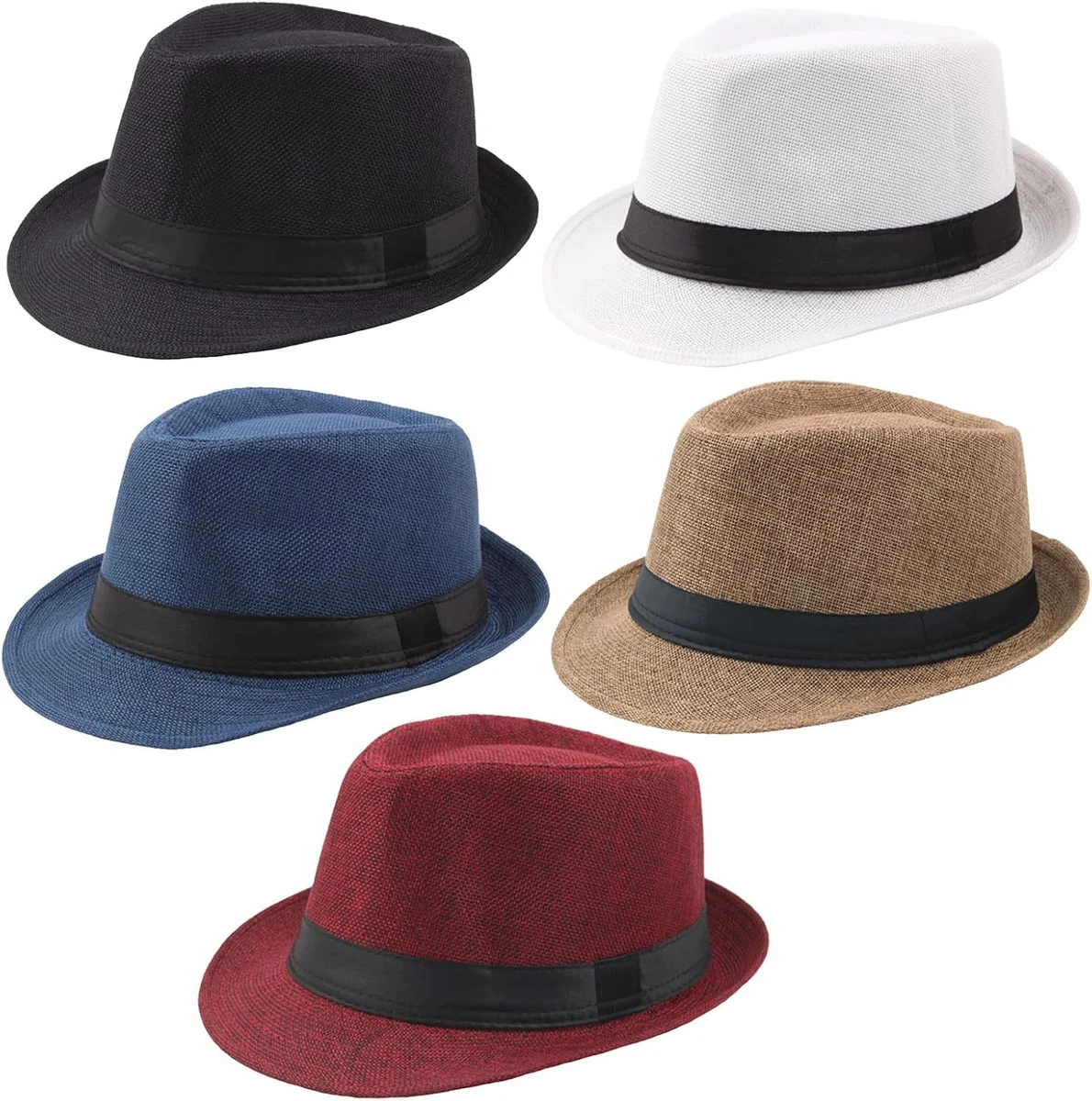Geebuzz Lot de 5 chapeaux Fedora à bord court classique d'été plage soleil chapeau panama casquette pour homme femme