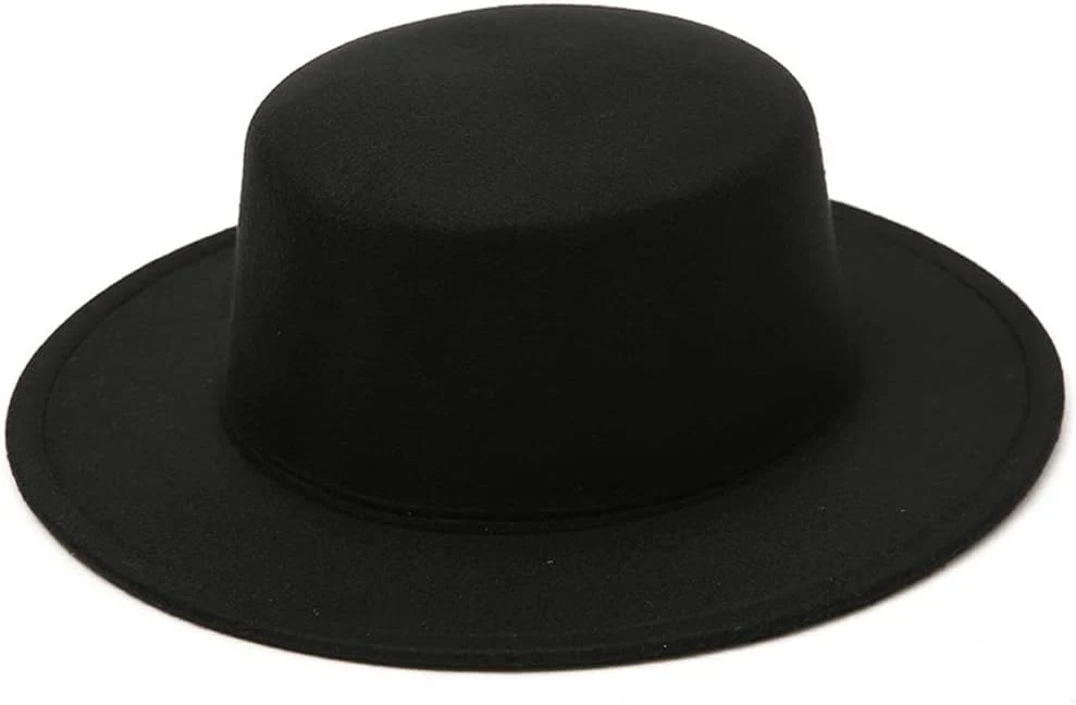 VASANA Chapeau Fedora tendance classique en laine mélangée noire à large bord plat pour église Derby Chapeau de jazz pour homme et femme, fête de mariage, spectacle de talent, b, Medium