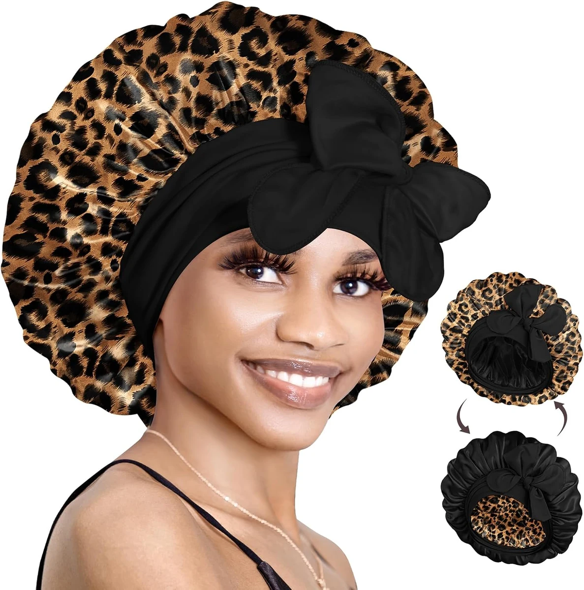 BONNET QUEEN Bonnet Satin Cheveux Nuit pour Dormir, Bonnet en Satin Double Couche Reversible pour Cheveux Charlotte Locks Bouclés, Ajustable avec Long Elastique pour Femmes et Hommes