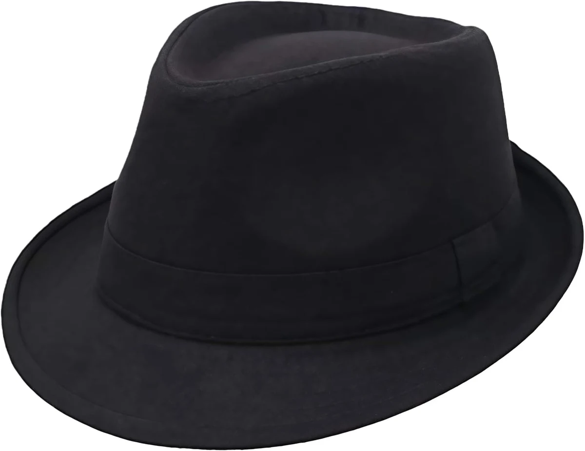 Happyupcity - Chapeau noir structuré pour homme type Gangster Trilby Fedora Jazz, style Floppy Panama Gentleman, chapeau plat