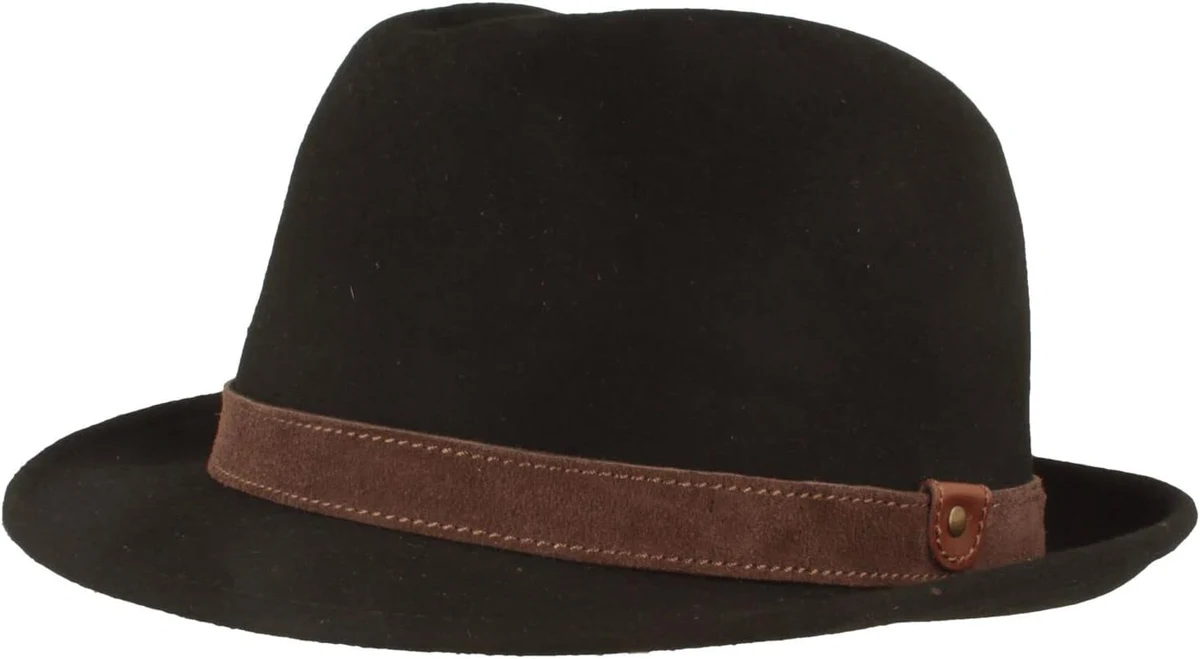 Breiter Trilby Chapeau en feutre froissable à bord fin en feutre de laine