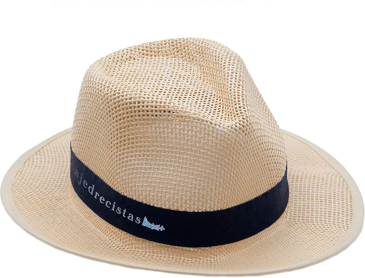Lot de chapeaux personnalisés avec logo ou phrase – Bonnets en paille pour homme et femme – Un cadeau idéal pour les fêtes ou événements – Modèle Augusta disponible en 2 tons – Ruban de couleur au