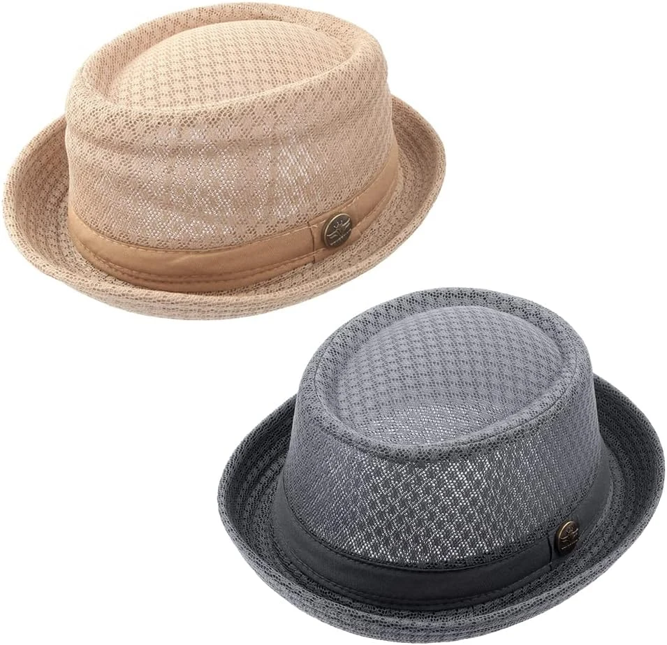 ZffXH 2/6 PCS Chapeau de Porkpie en Maille Respirante et Douce pour la Plage, Chapeau d'été Heisenberg Fedora pour Homme et Femme
