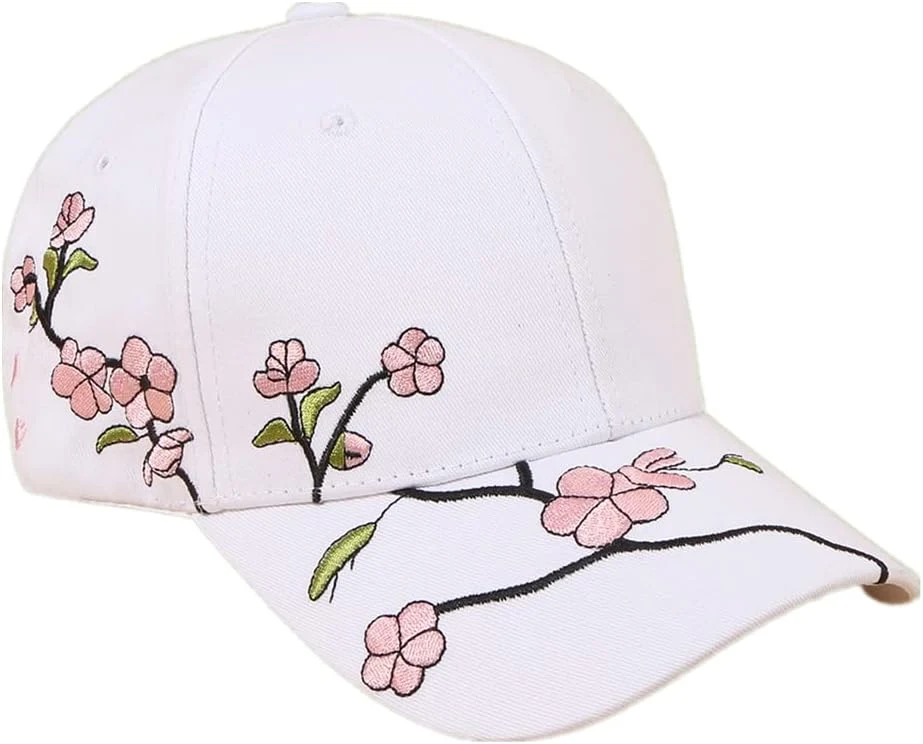 Casquette de Baseball Brodée Fleur du Prunier Chapeau Visière Réglable Casquette Cap Trucker Réglable Chapeau de Sport Golf Anti-Soleil Chapeau de Soleil Golf Casual Extérieur Pare-Soleil