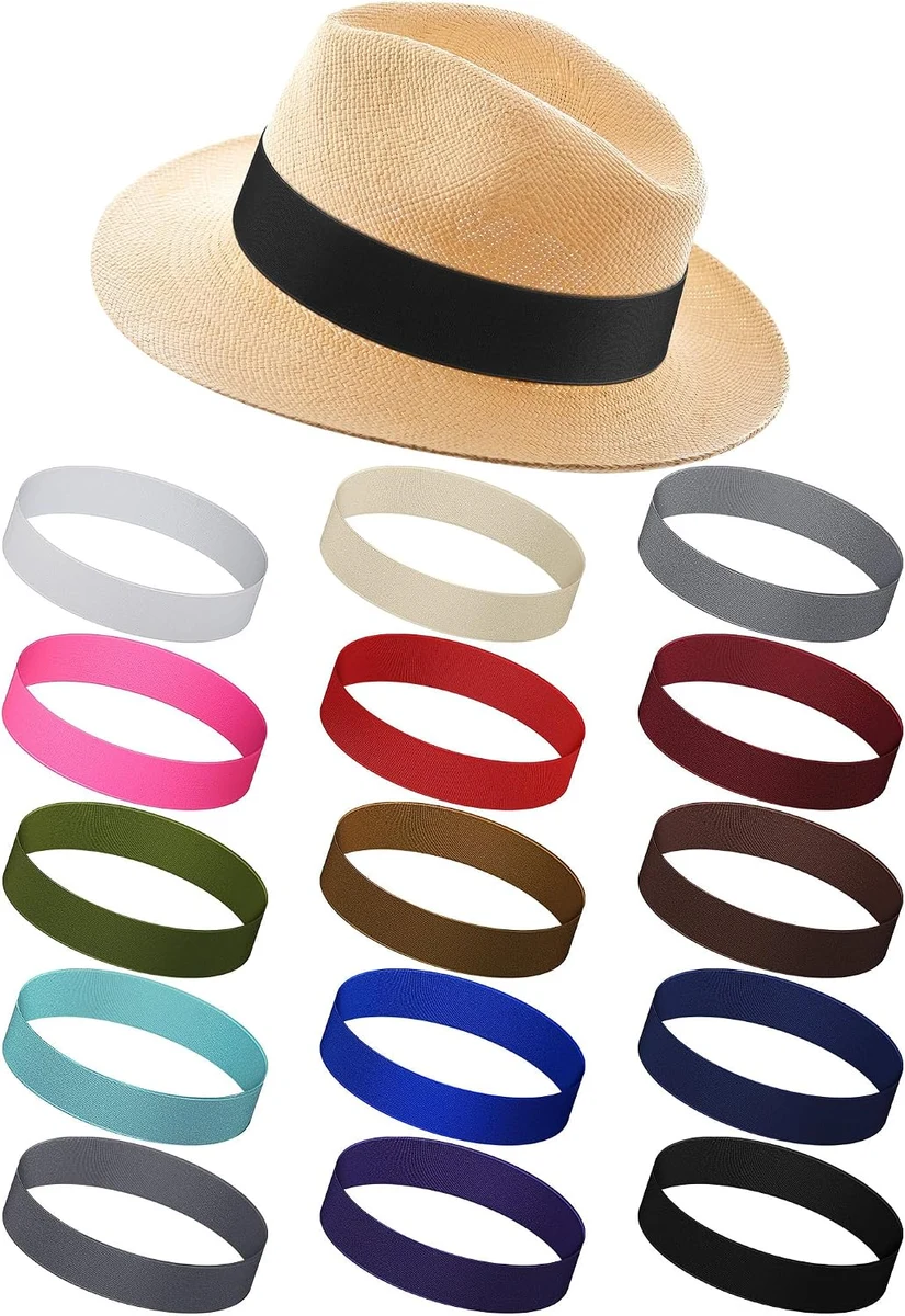 Liitrsh Lot de 15 bandes de chapeau extensibles en ruban Panama pour chapeau de cowboy occidental pour femmes et hommes, Couleurs foncées, approx. 23.62 inches/ 60 cm