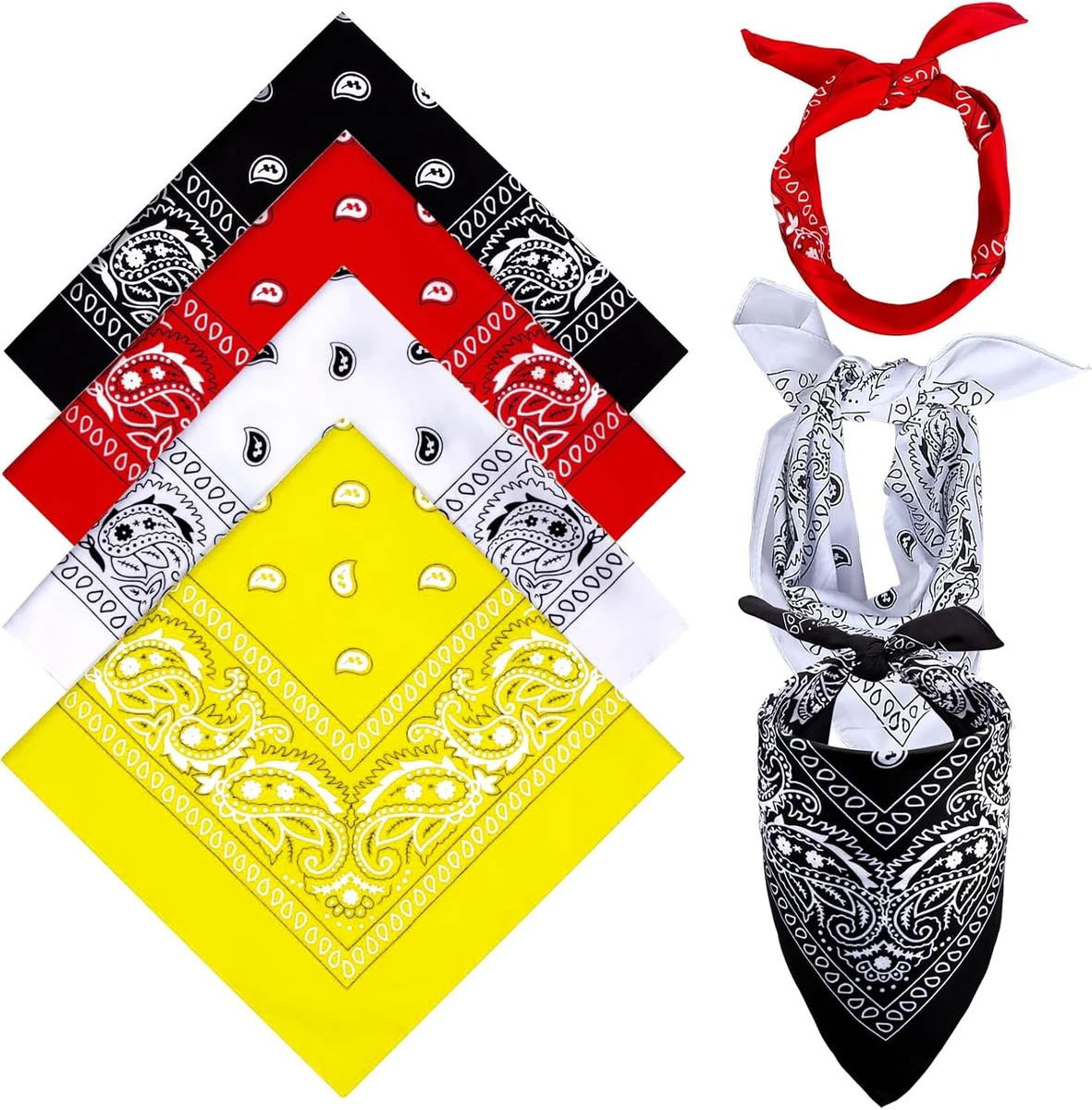 Simsky Lot de 4 Bandana Classique en Cachemire pour Hommes et Femmes - Foulard Triangulaire, Couvre-chef pour Cou, Poignet, Tête de Motard - 54 x 54 cm