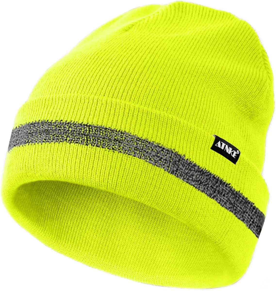 ATNKE Bonnets réfléchissants sécurité Haute visibilité Hiver Bonnet tricoté Thermique avec Bande réfléchissante adapté aux Sports de Travail en Plein air