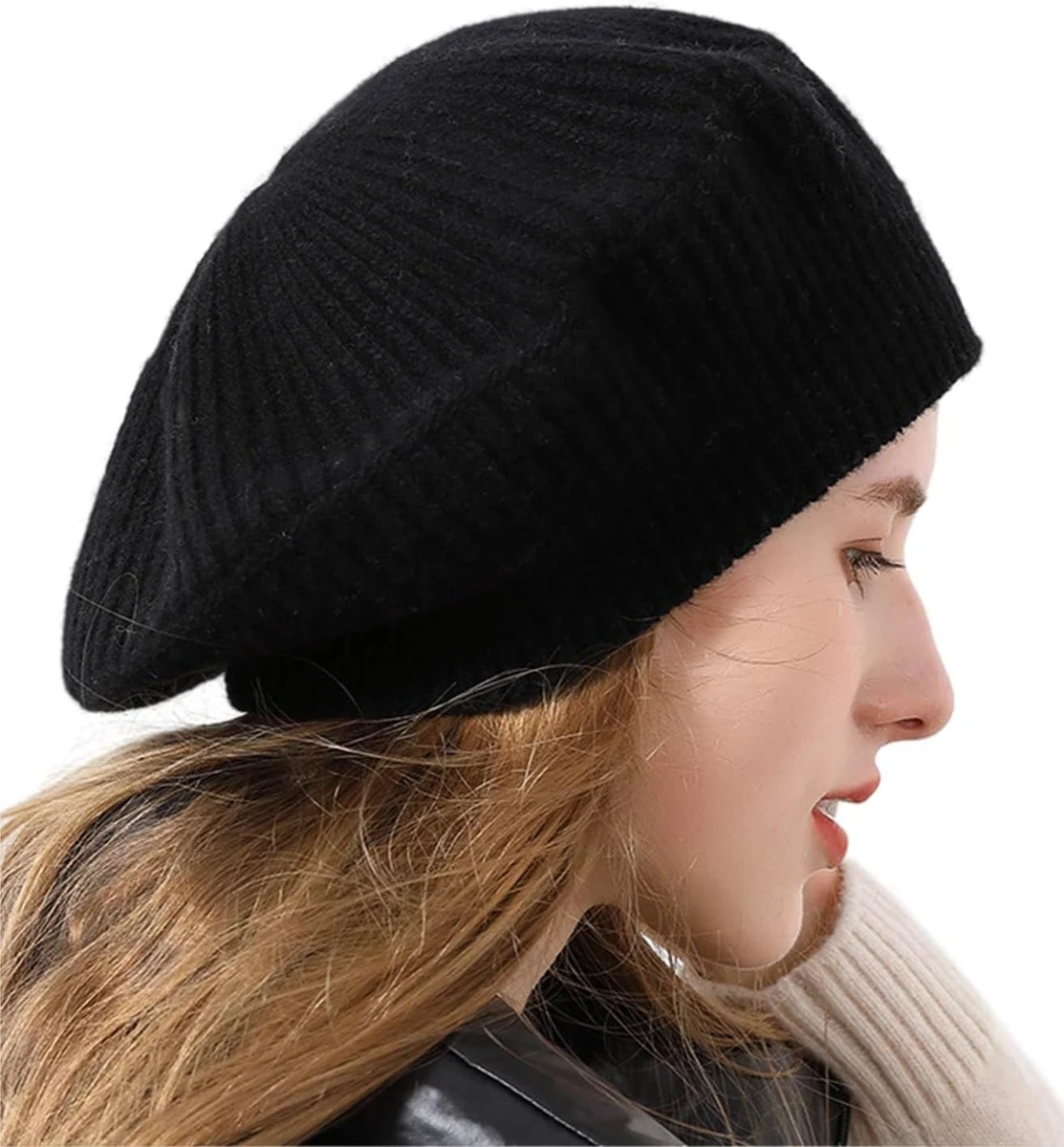Bérets en cachemire pour femmes hiver chaud laine mérinos tricoté surdimensionné beige bonnet