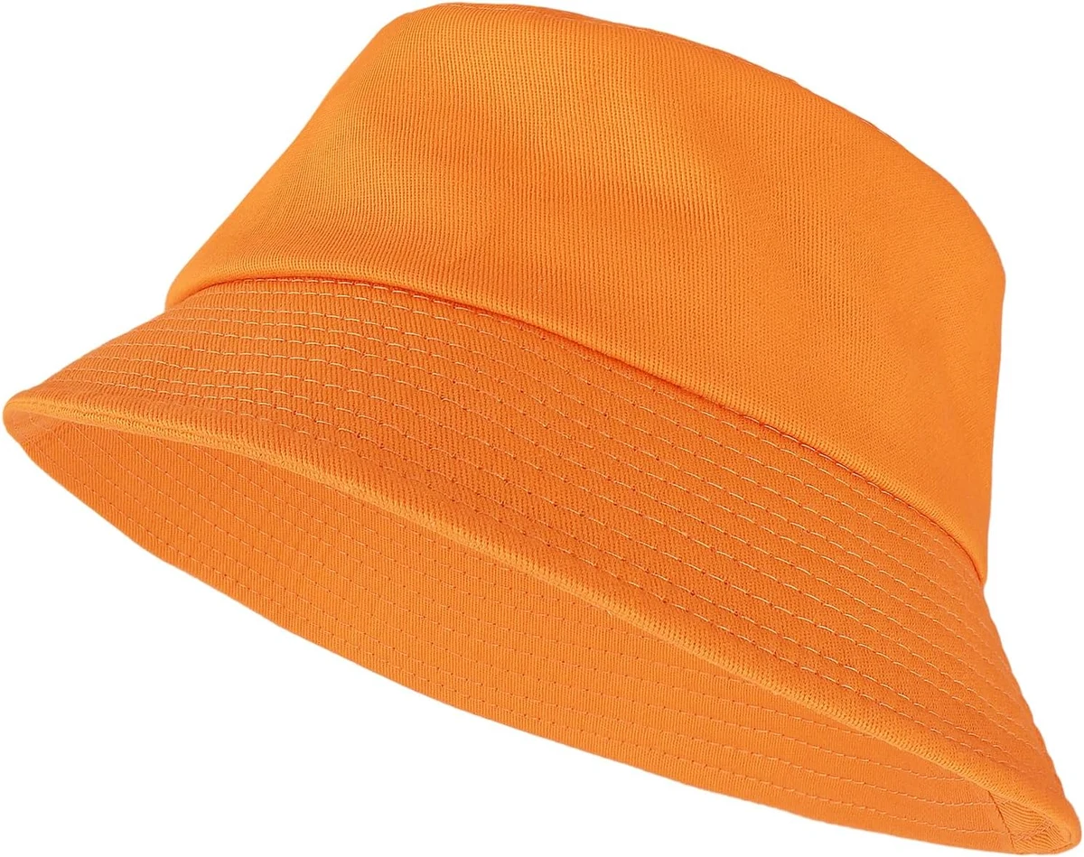 Chapeau de Pêcheur Seau Unisexe Pare Soleil de Couleur Unie avec Protection UV Chapeau de Soleil pour Femme de Sports de Plein Air d'Eté Pliable Chapeau Seau Orange