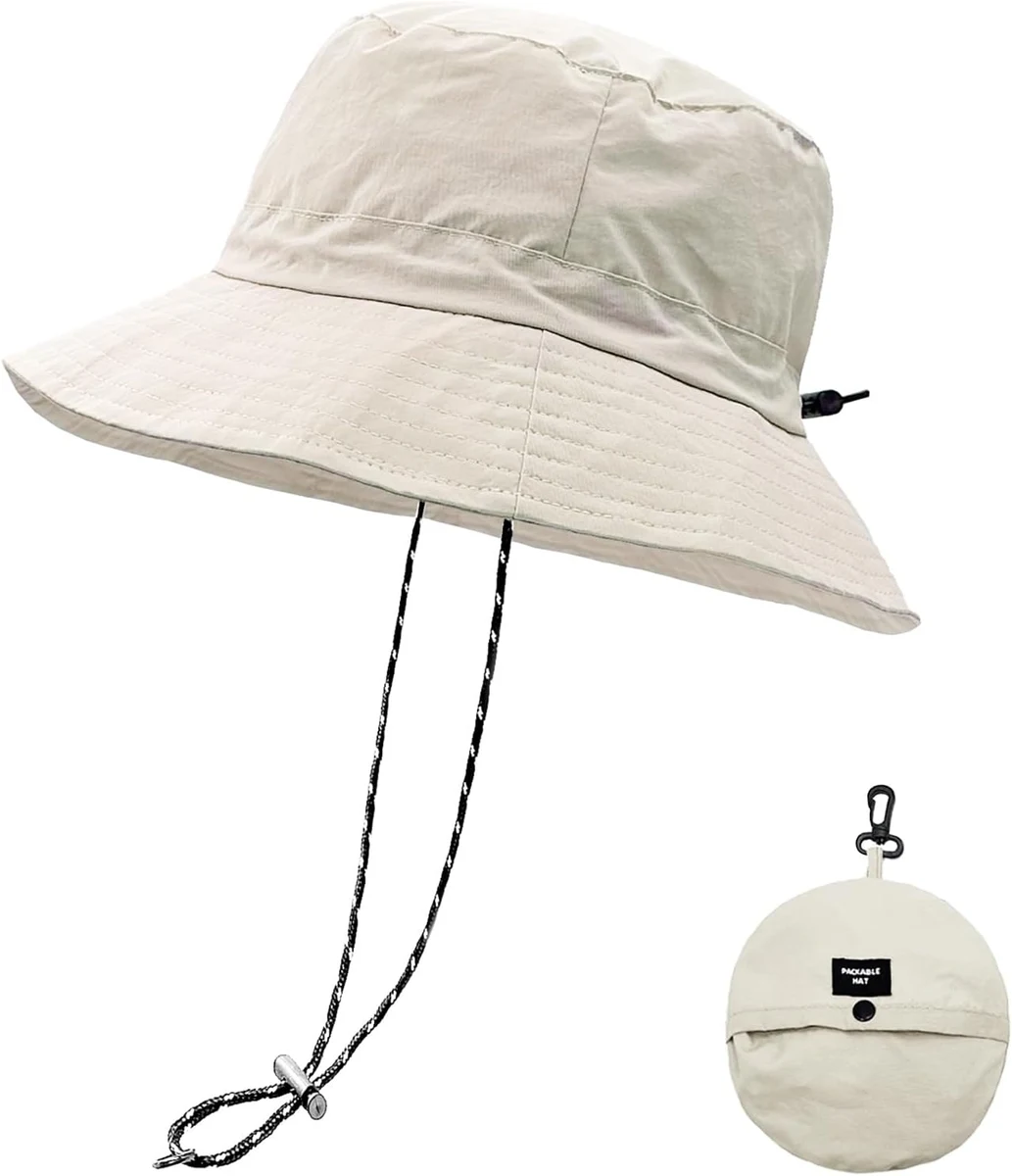 Chapeau de Pluie Imperméable pour Femme Homme, Chapeau Soleil Pliable, Bob avec Lacets pour Été Plage Jardin Randonnée Voyage
