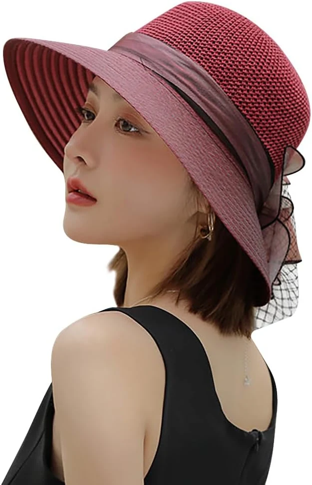 Femme Chapeau de Soleil Capeline Réglable à Large Bord Protection UV Chapeau D'église en Organza Chapeau D'été Respirant pour Plage Voyage Vacances Camping