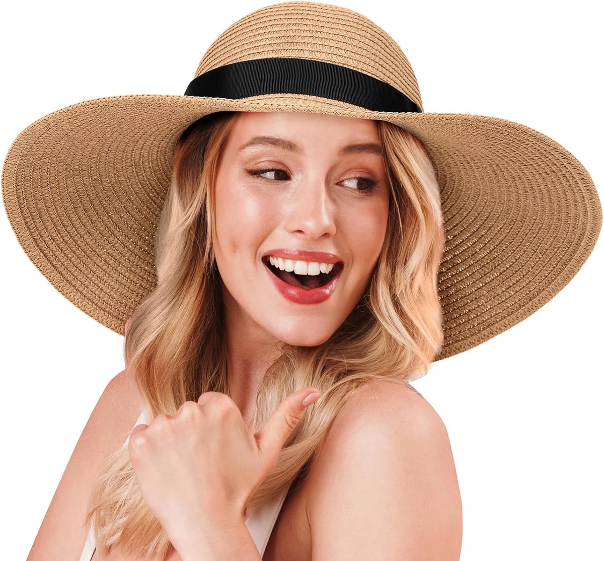 flintronic Chapeau de Paille Solaire pour Femme, Femmes Chapeaux de Soleil UPF 50+, Chapeau de Plage à Large Bord, Pliable Roll-Up Floppy
