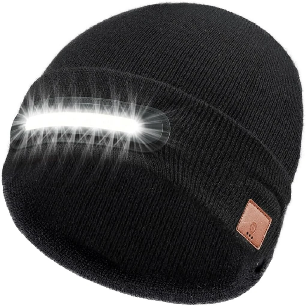 Bonnet LED avec lumière, Rechargeable par USB LED Lumineux Bonnet Chapeau Lampe lumières pour Hommes et Femmes