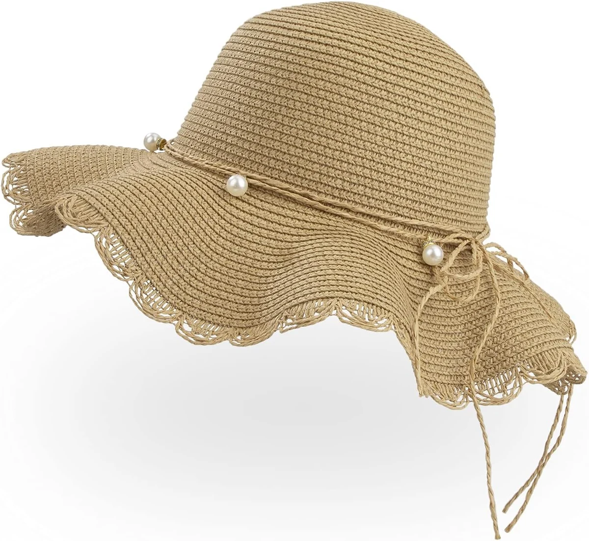Chapeau de Paille Femme, Casquette Soleil Pliable Protection UV, D'été Plage Visière Large Bord Disquette De Papier Tresse Bucket Hat pour Voyage Randonnée Peche