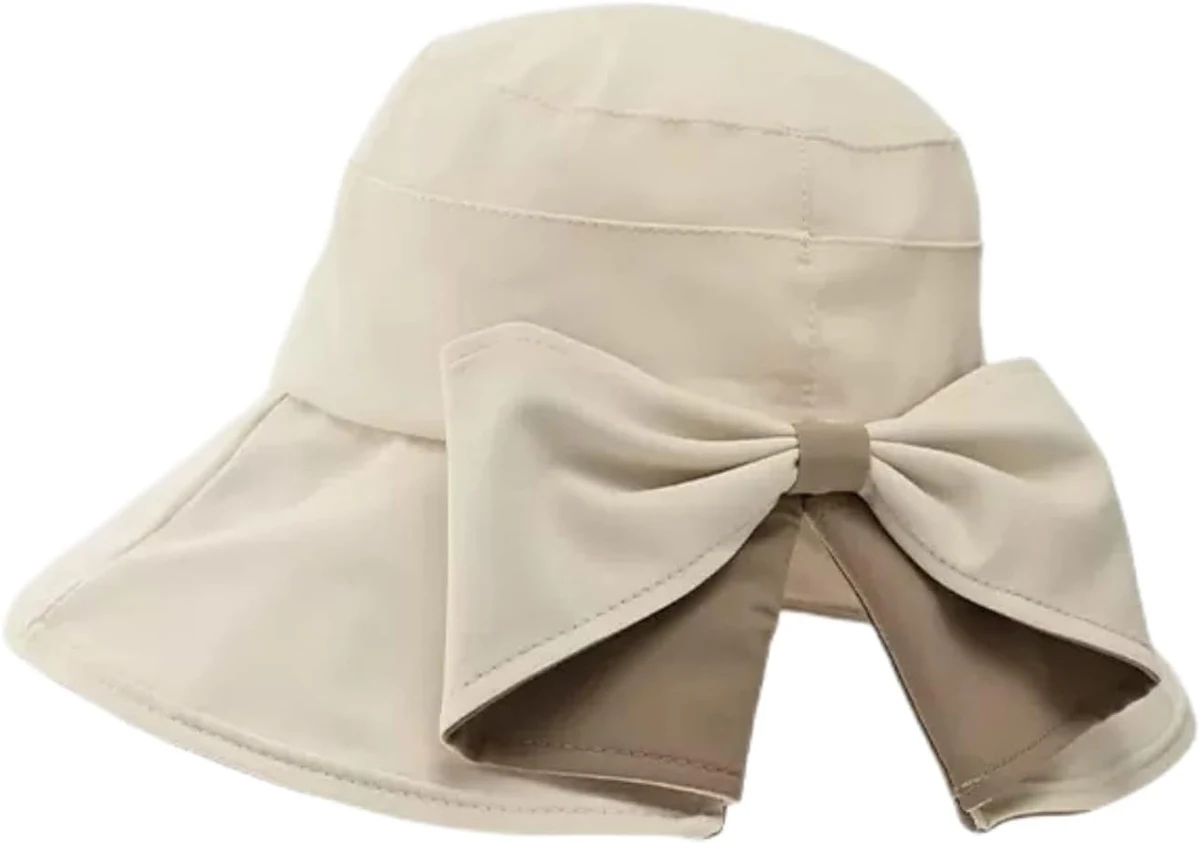 Chapeau de soleil à large bord pour femme UPF50+ UV pliable Chapeau de plage d'été avec nœud décoratif pour voyage