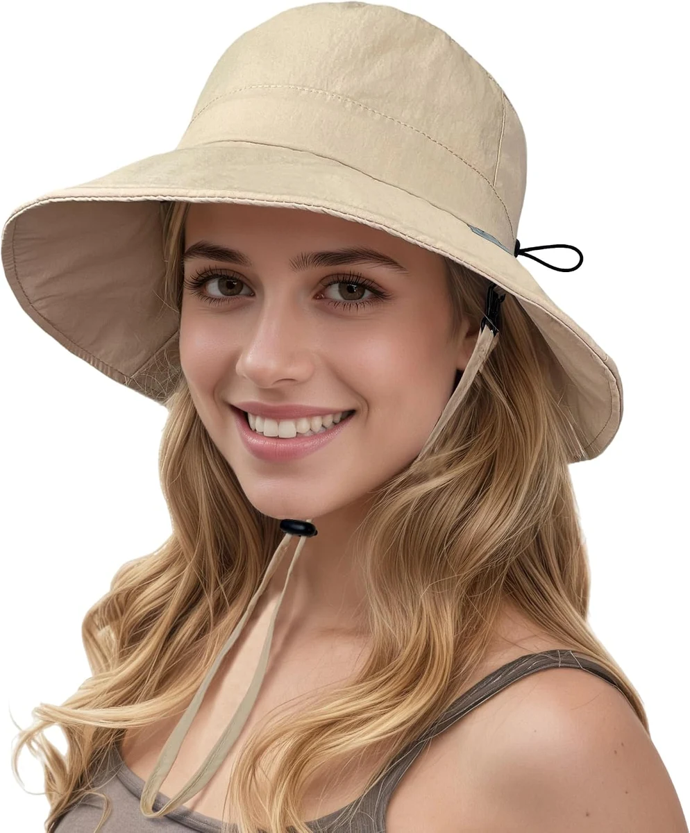 ehsbuy Chapeau de Soleil pour Femme à Large Bord Pliable Bob Homme à Parapluie Imperméable Chapeau avec Sangle de Menton Réglable Idéal pour Plage Pêche Safari et Voyage en Plein Air