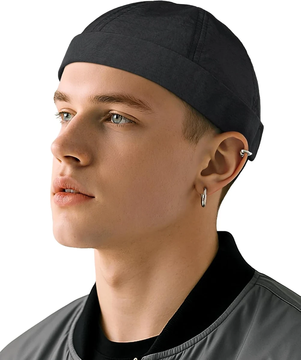 Becellen Bonnet Docker Été, Casquette sans Visière Unisex Chapeau Docker Décontracté Casquette Marin Skullcap Séchage Rapide pour Homme Femme, Noir