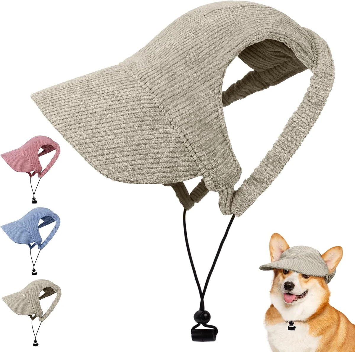 OFFCUP Casquette de Baseball pour Chien, Réglable Chapeau de Soleil Protection Chiens Chapeau de Sport Trous Adjustable Chapeaus D'extérieur Été pour Animal de Compagnie (L,Kaki)