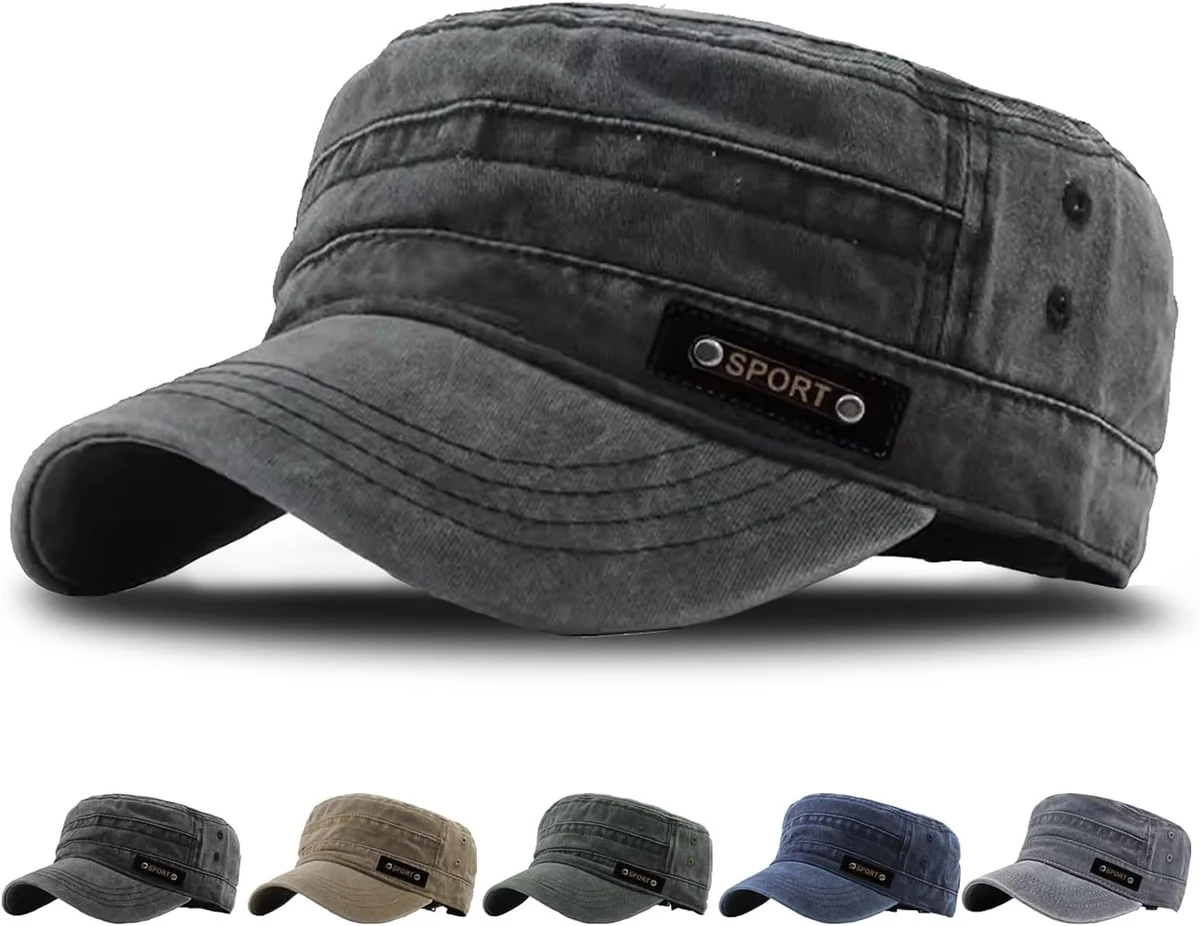 Militaire Casquette Unisex, DéLavéE et Vieillie Casquette Militaire, Casquette Vintage Homme, Casquette Plate pour Sports et ExtéRieur Parasol, Convient aux Hommes et aux Femmes