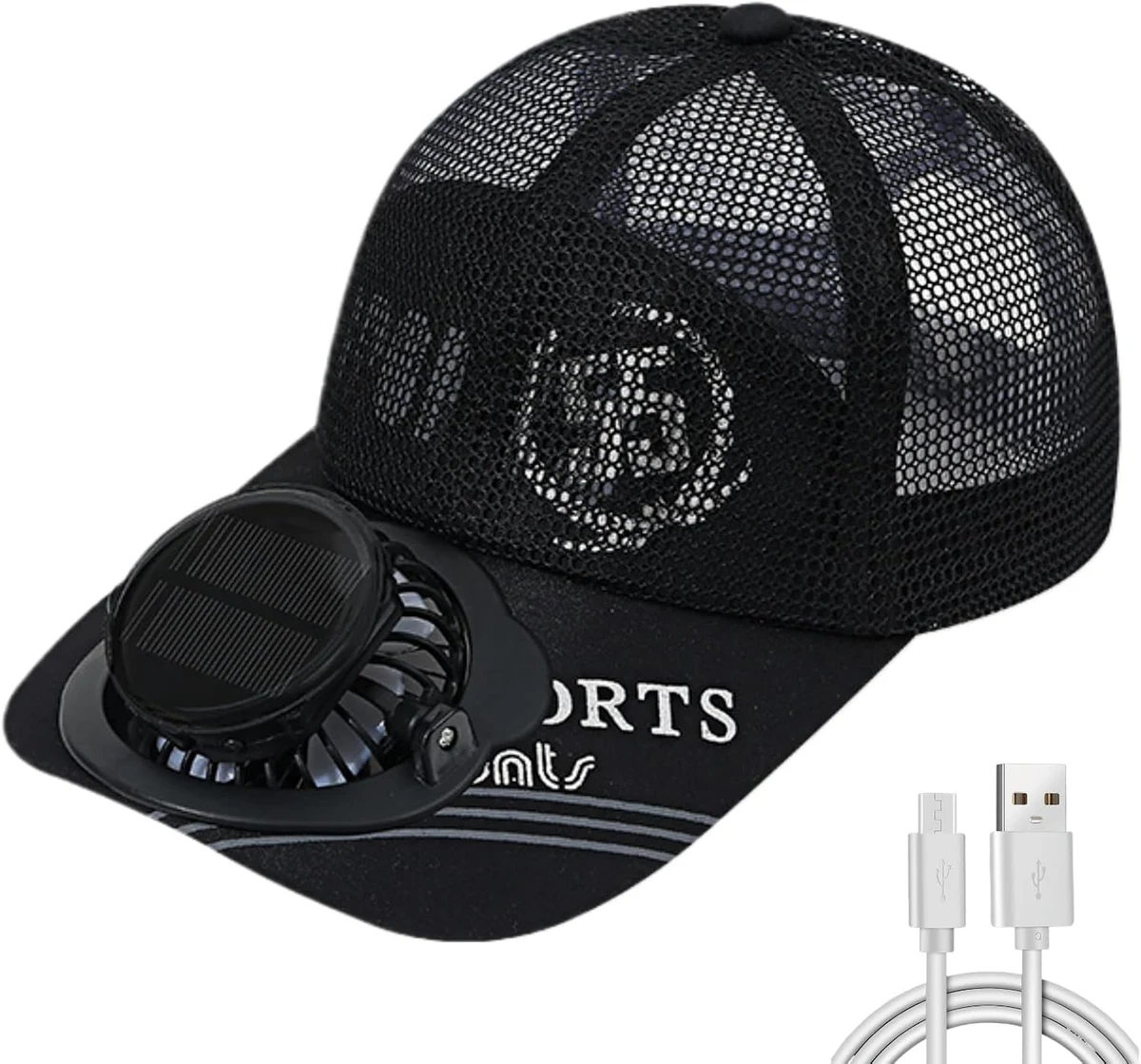 Chapeau de fan solaire à large bord, casquette de baseball pour homme avec ventilateur rechargeable, chapeau de soleil réglable à 3 vitesses pour la pêche, la plage