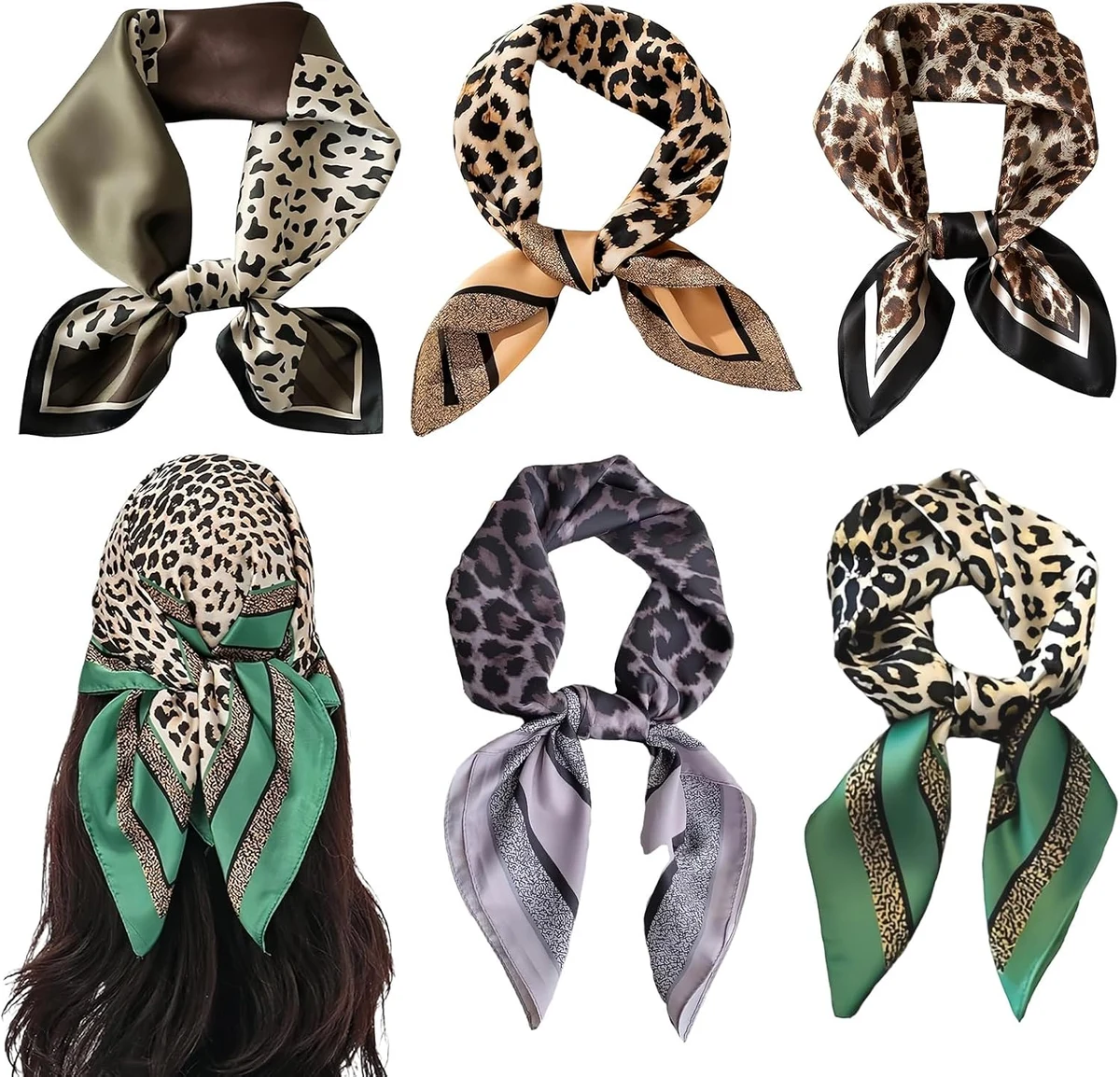 Bandanas, Bandana Femme, Polyester Foulard Femme, Imprimé Léopard Foulard Carré, pour Vêtements, Cheveux, cou ou Sacs à Main