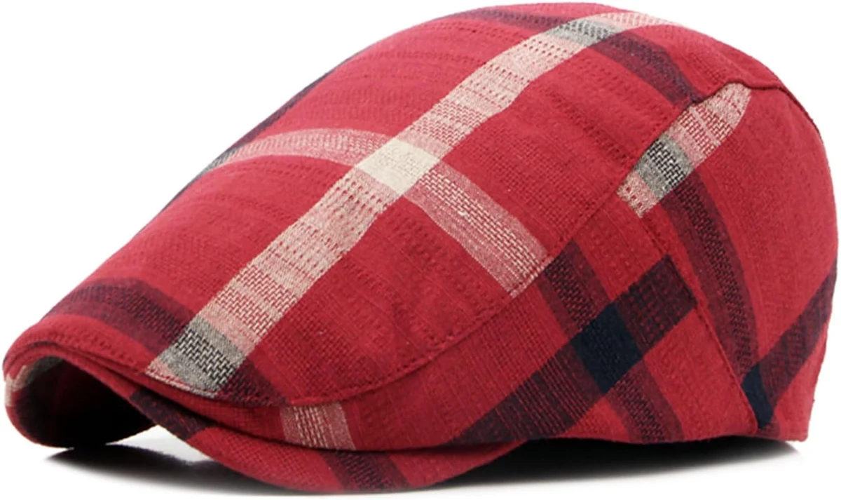 meioro Hommes - Chapeau Newsboy Rayé à Carreaux Cabbie Beret Ivy Flat Cap Adjustable Gatsby Hat Hunting Driving Adjustable Cap