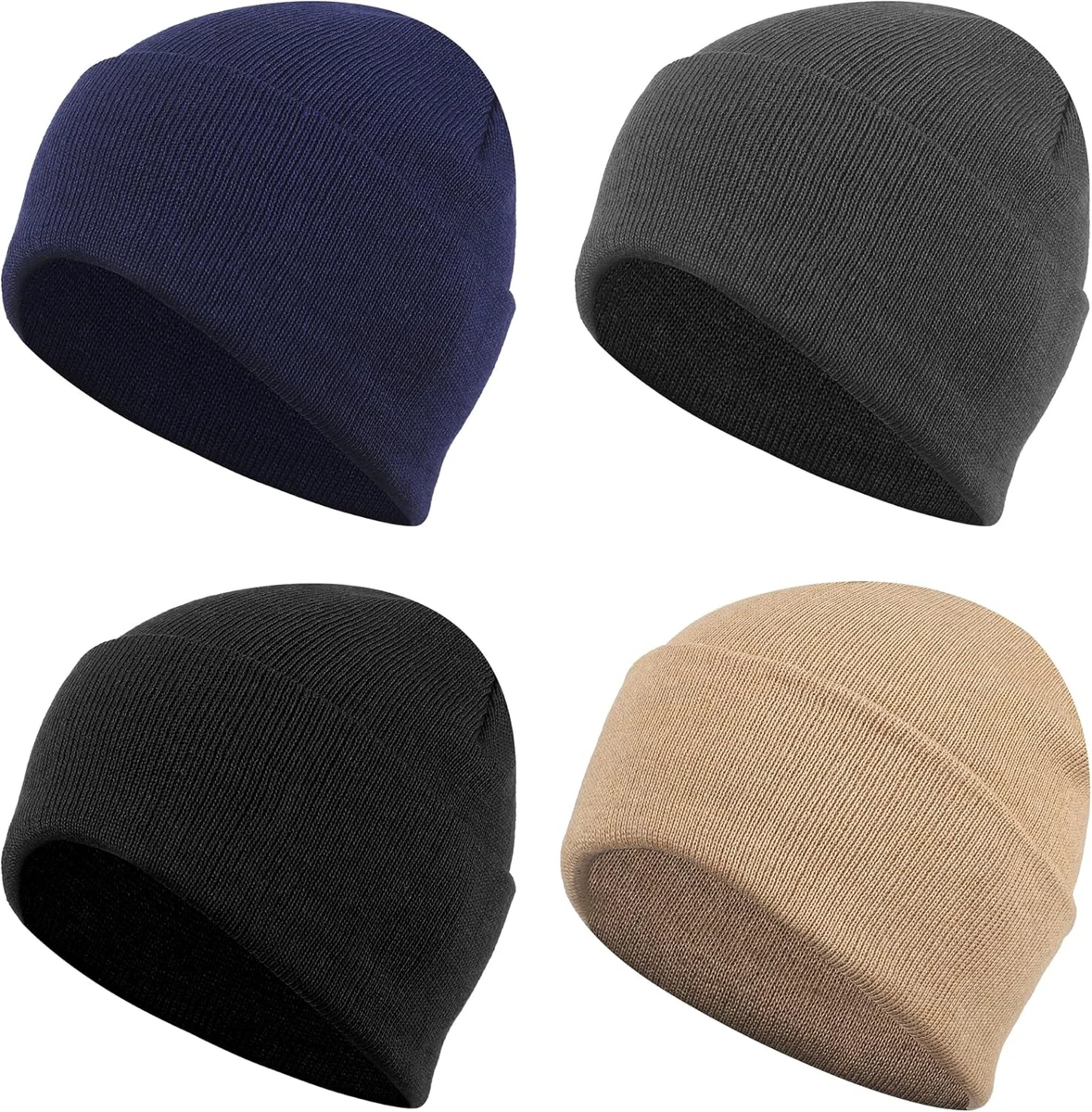 Fentar Bonnet Hommes Femme Unisexe, Lot de 4 Pièces, Bonnet Running Homme Tricotés 4 Couleurs, Beanie Stylé Respirants de Nuit pour Hiver (Noir, Gris, Bleu, Beige)