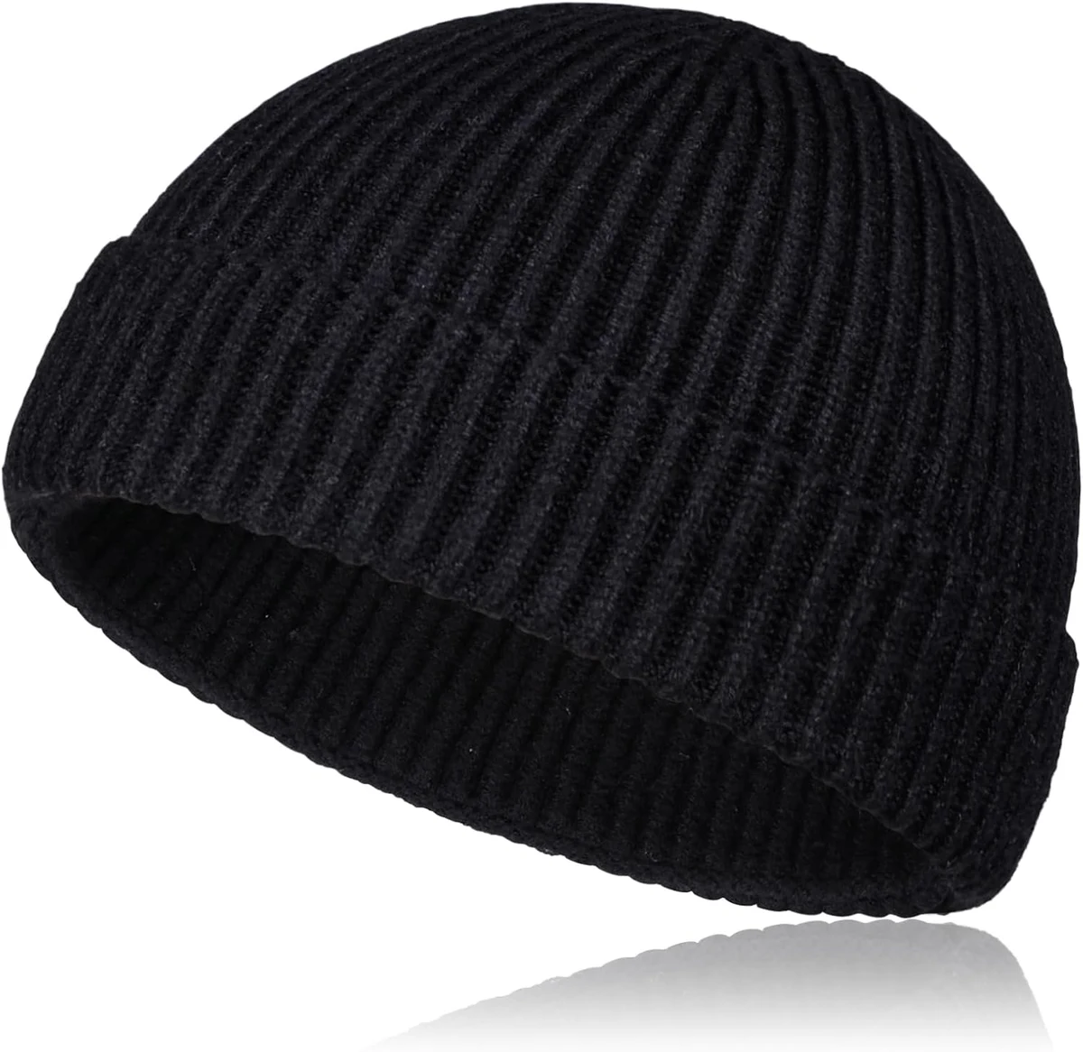 Bonnet Pêcheur Court en Laine Homme Femme – Bonnet Tricoté avec Revers, Bonnet Hiver Chaud Unisexe Style Trawler