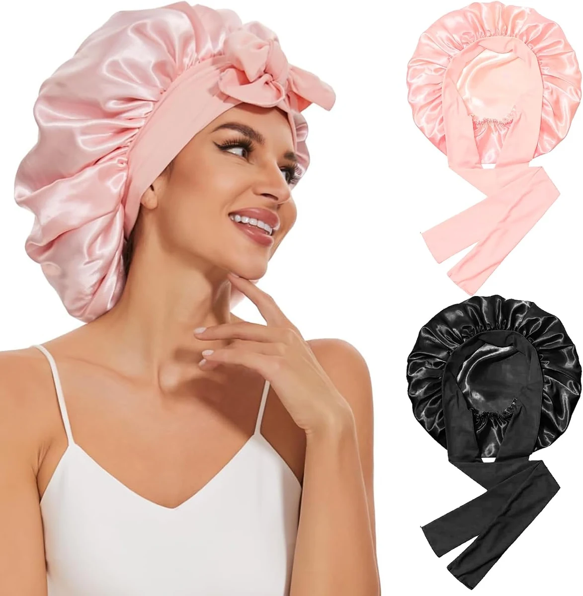 Zorplex Lot de 2 Bonnet Soie Cheveux Nuit, Bonnet Cheveux Doux et Confortable, Capuchon de Sommeil Ajustable avec Élastique, Protection et Soin des Cheveux pour Femmes