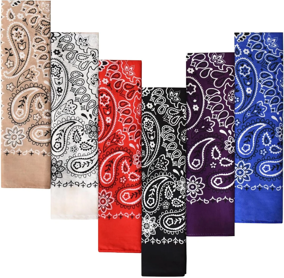 Bandana/Foulard 100% Coton, 55 × 55 cm, Paisley, Lot de 6