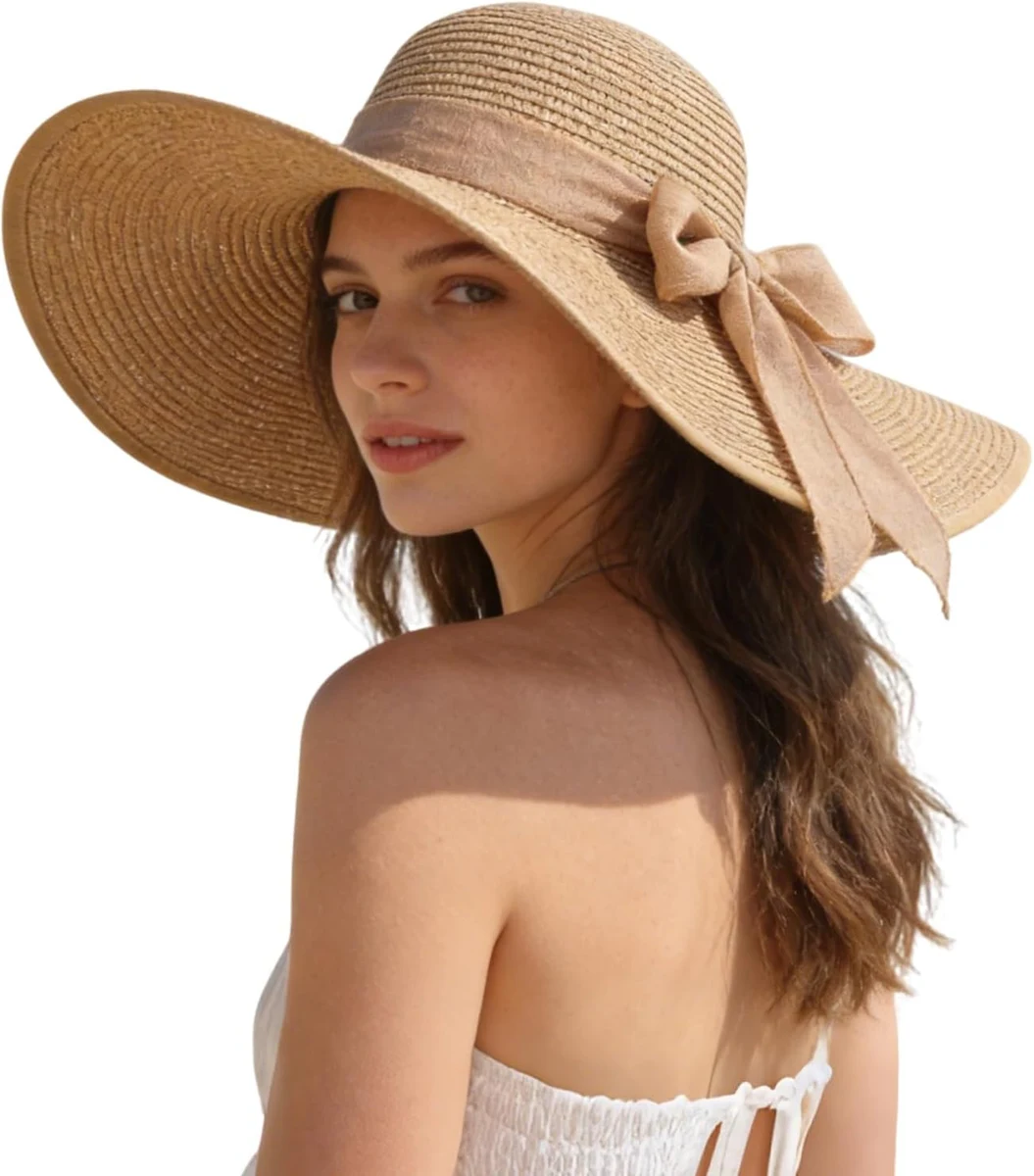 LHHMZ Chapeau de Paille à Large Bord pour Femmes, Chapeaux de Plage Pliables et compacts pour l'été