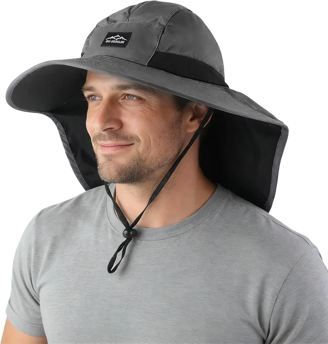 Chapeau Anti UV Homme, Chapeau de Brousse, Taille Universelle, sans Distinction de Sexe, Large Bord, pour la Randonnée, Équitation, Plage de Sable, Pêche (Beige)
