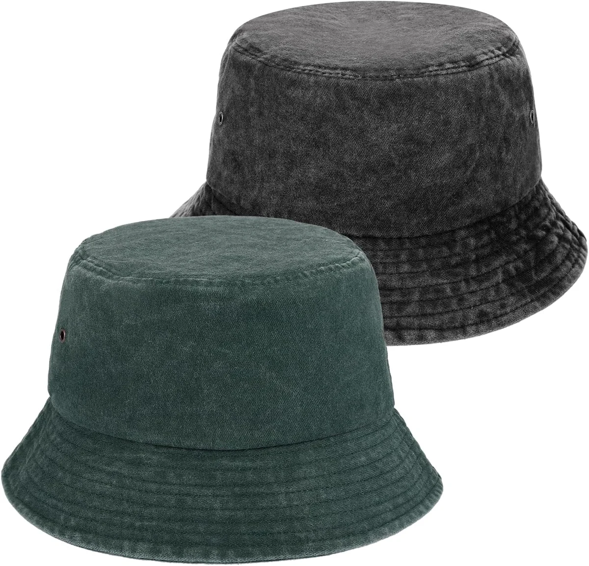 ViEinkaufen Lot de 2 chapeaux bob en coton pour homme à large bord - Chapeau bob d'été en denim délavé pour la pêche, la randonnée, la plage, le camping, les voyages, le sport