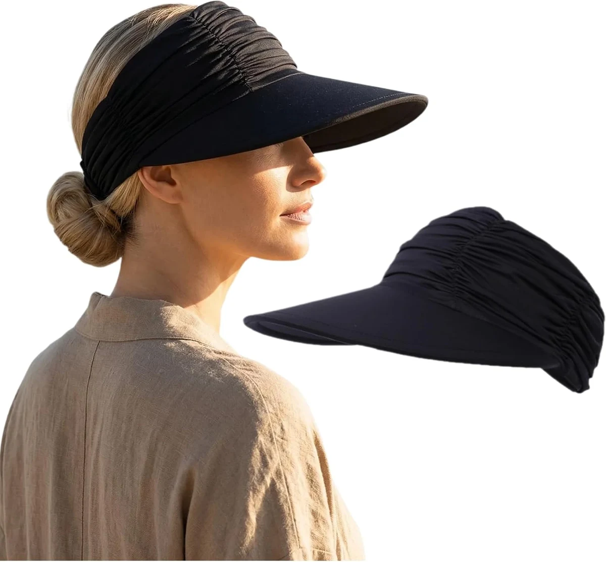 Casquette Visiere Femme Soleil Noir Casquette Femme Ete Large Bord Plage Pliable Élasticité Casquette Running pour Golf Cyclisme en Plein Air Pêche Tennis Course à Pied Vacances